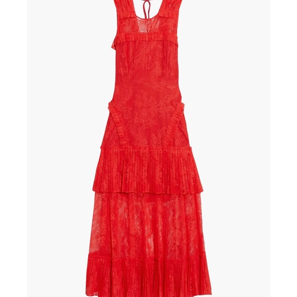 ALEXIS, Size M, Poppy-red Peekaboo Lace MIDI Dress - Picture 6 of 8